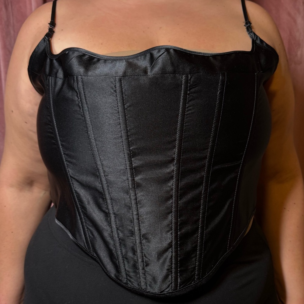 Black Satin Boned Corset Top - Women Intimates